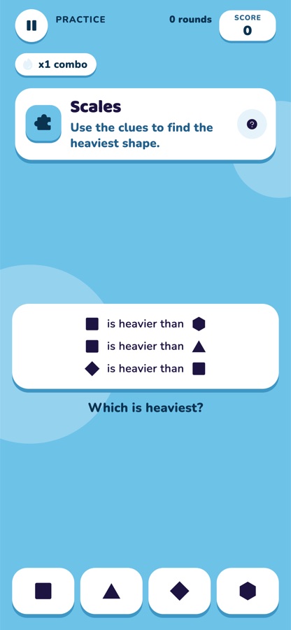 Scales, a Logic game: work out which side weighs more
